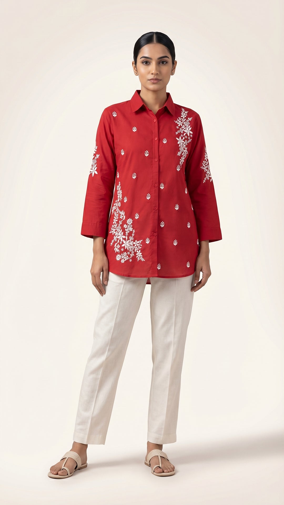NOOR-E-ISHQ Chikankari Shirt Red