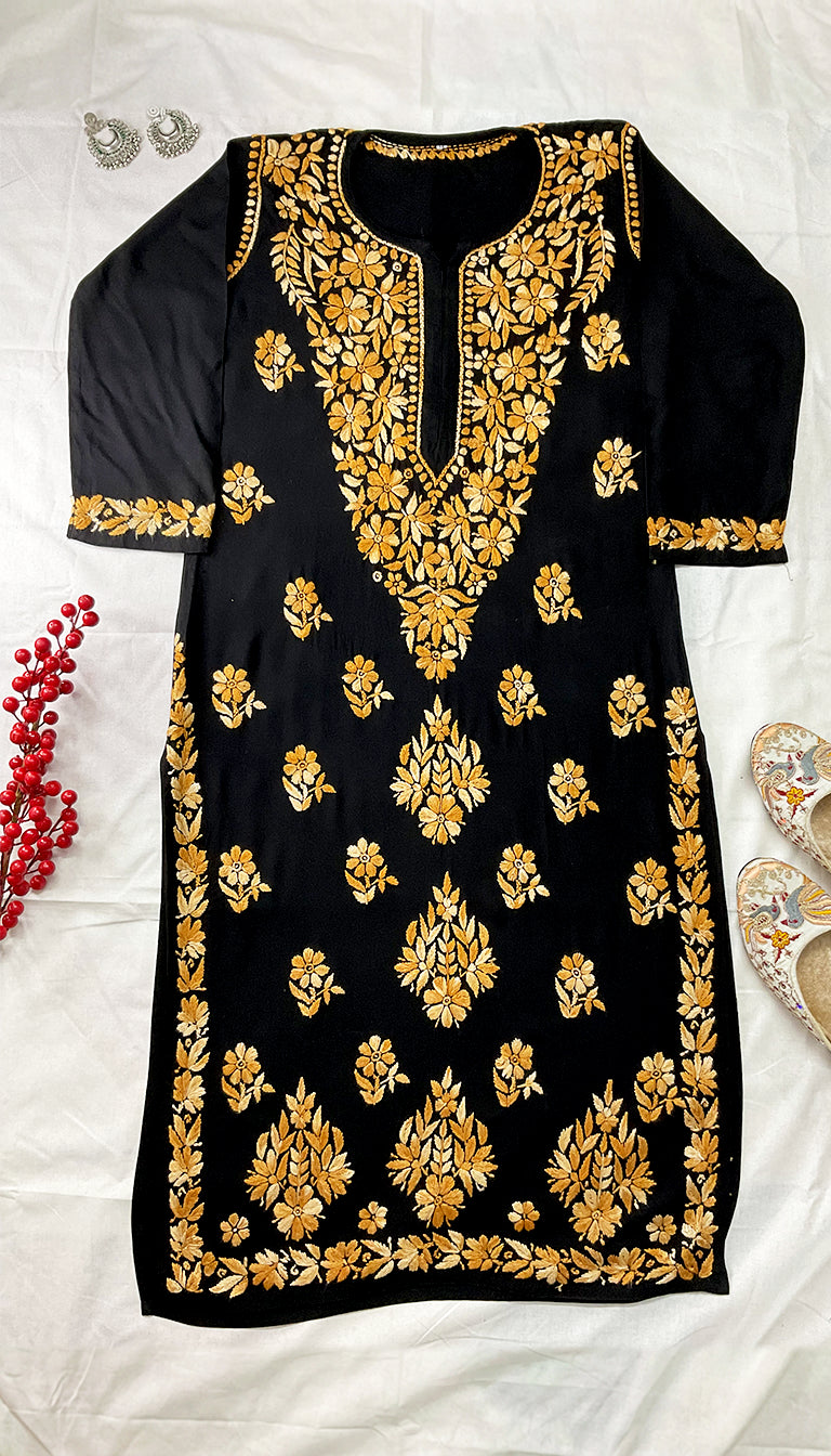 Noor-e-Rang Premium Chikankari 2 Pc Kurta Set – Black & Crimson Red