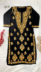 Noor-e-Rang Premium Chikankari 2 Pc Kurta Set – Black & Crimson Red