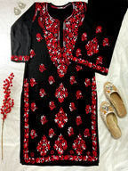 Noor-e-Rang Premium Chikankari 2 Pc Kurta Set – Black & Crimson Red