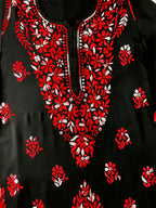 Noor-e-Rang Premium Chikankari 2 Pc Kurta Set – Black & Crimson Red