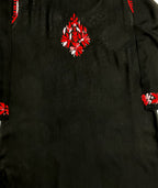 Noor-e-Rang Premium Chikankari 2 Pc Kurta Set – Black & Crimson Red