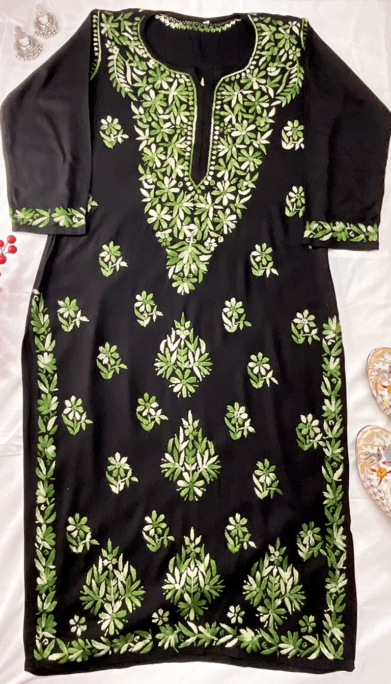 Noor-e-Rang Premium Chikankari 2 Pc Kurta Set – Black & Crimson Red