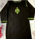 Noor-e-Rang Premium Chikankari 2 Pc Kurta Set – Black & Crimson Red