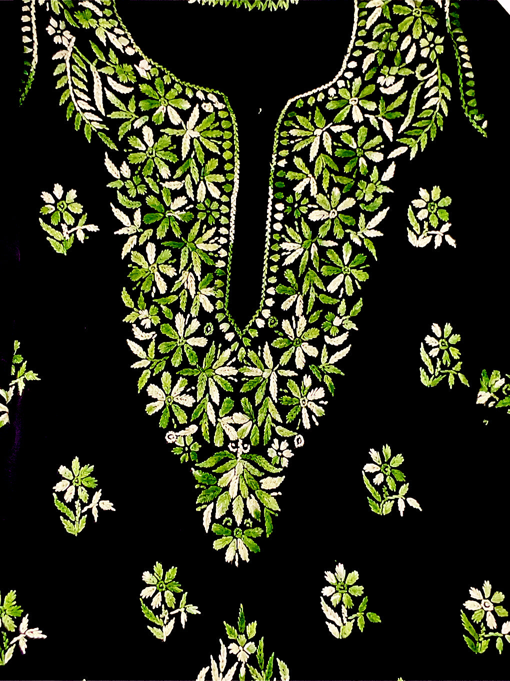 Noor-e-Rang  Premium Chikankari 2 Pc Kurta Set – Black & Olive Green