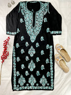 Noor-e-Rang Premium Chikankari 2 Pc Kurta Set – Black & Crimson Red
