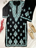 Noor-e-Rang Premium Chikankari 2 Pc Kurta Set – Black & Crimson Red