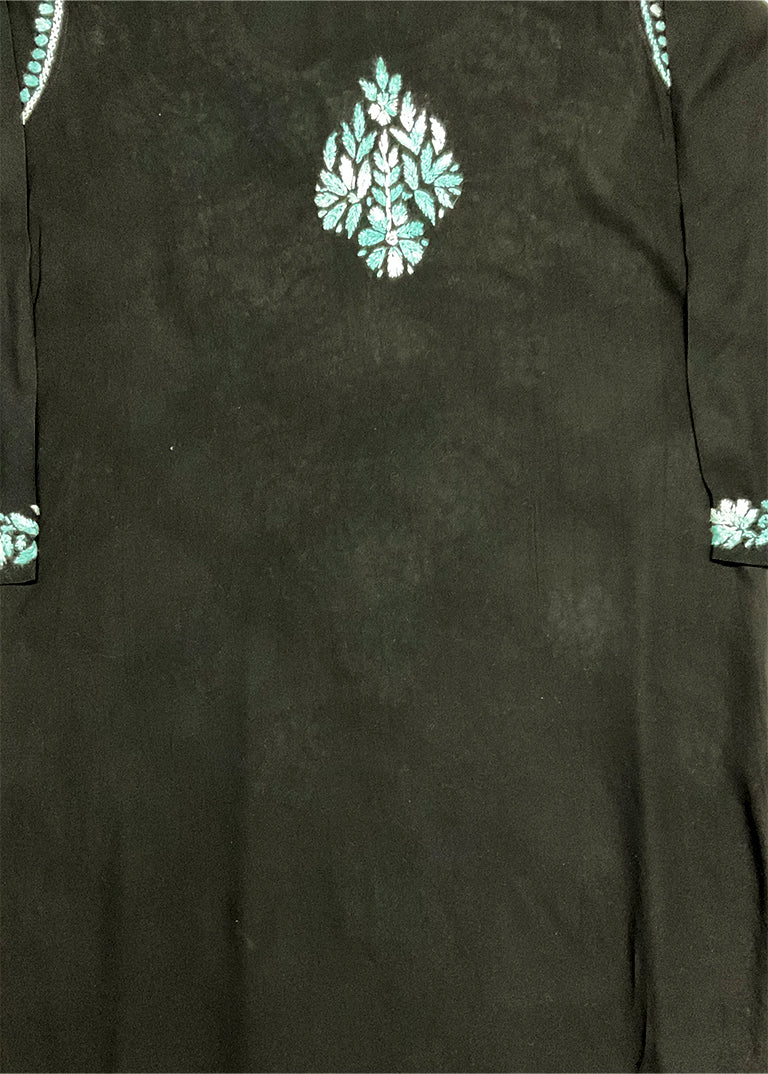 Noor-e-Rang Premium Chikankari 2 Pc Kurta Set – Black & Crimson Red