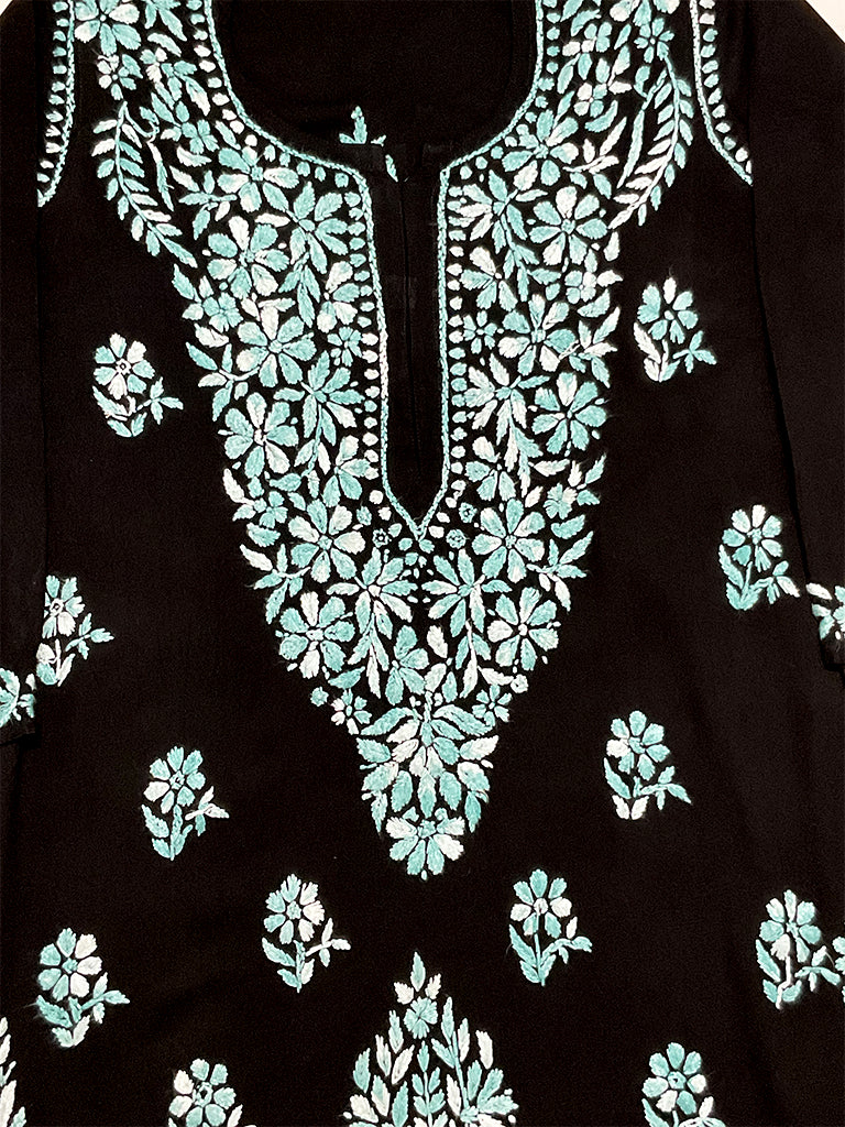 Noor-e-Rang Premium Chikankari 2 Pc Kurta Set – Black & Crimson Red