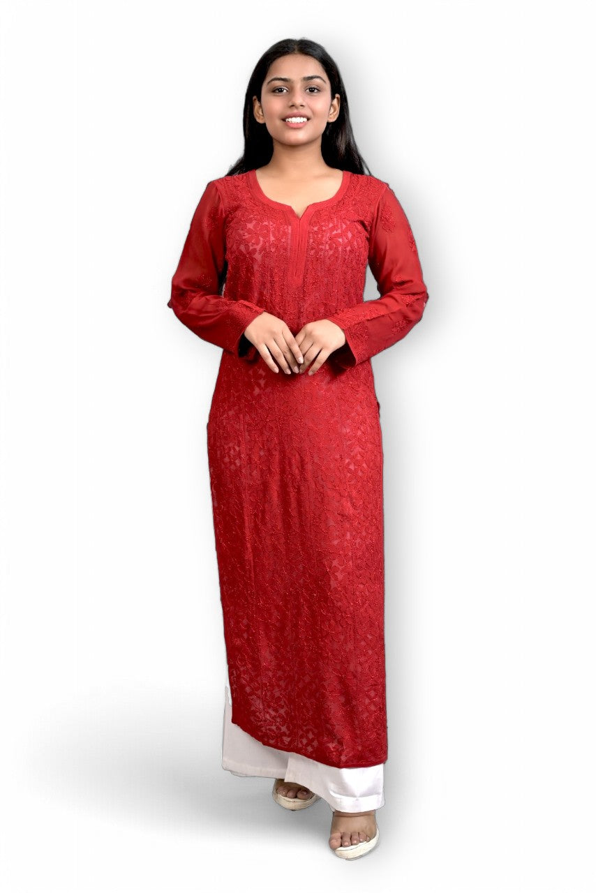 White Viscose Kurti with Resham Thread Jaal Work