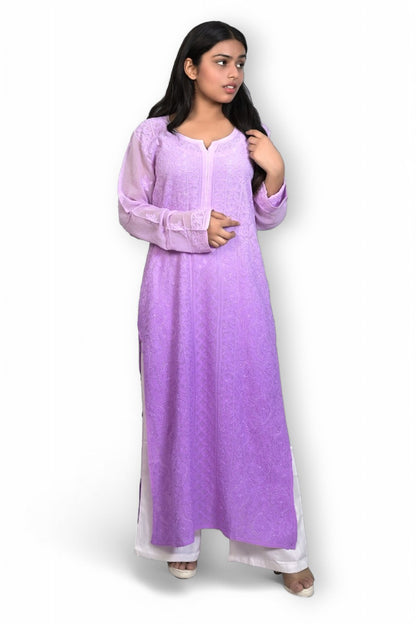 White Viscose Kurti with Resham Thread Jaal Work