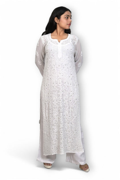Shaded Classic Rose Pink Mukaish Viscose Kurti with Mukaish Resham Thread Jaal Work