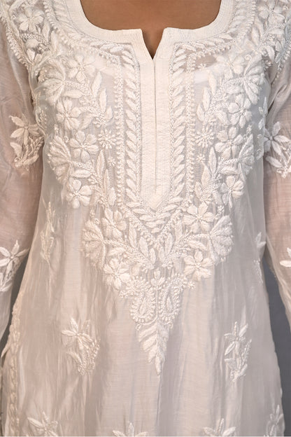 Blue Muslin Kurti with Ghas Pati Work